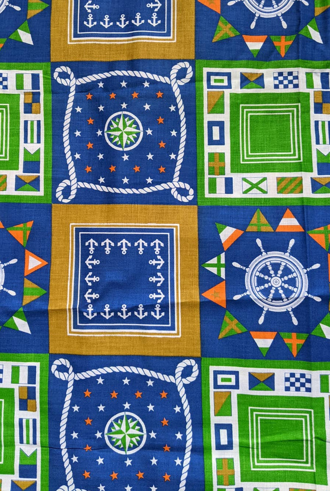 Vintage Nautical Novelty Print Cotton Woven Fabric Flags Anchors Quilting Sewing - Picture 3 of 7